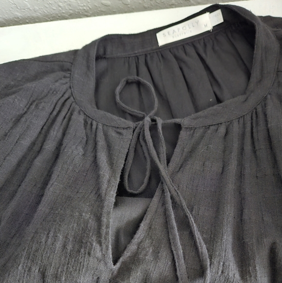 Seafolly Black Smock Long Sleeve Layered Ruffled Open Tie V-neck Dress - Picture 6 of 10